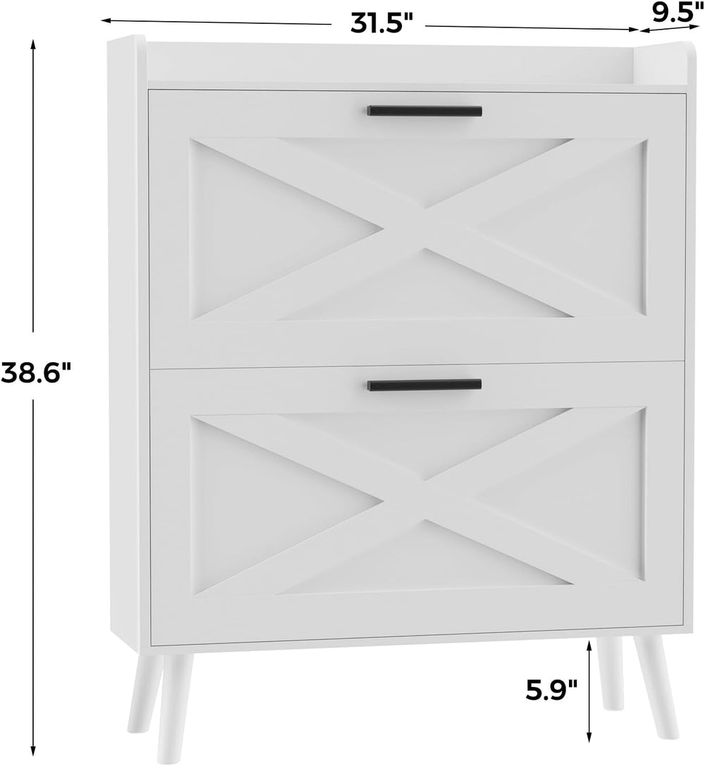 Homleke Farmhouse Shoe Storage Cabinet with Flip Drawers & Barn Door Design