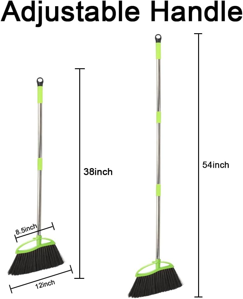 Soft Bristles Green Angle Broom with Long Handle Indoor Sweeping Broom for Home Kitchen Hardwood Floor Cleaning