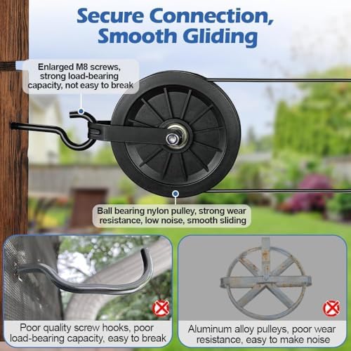 Outdoor Clothesline Kit, Black Clothes Line Pulley Kit Heavy Duty