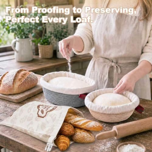 Cotton Rope Banneton Bread Proofing Basket with Beeswax Bag Set