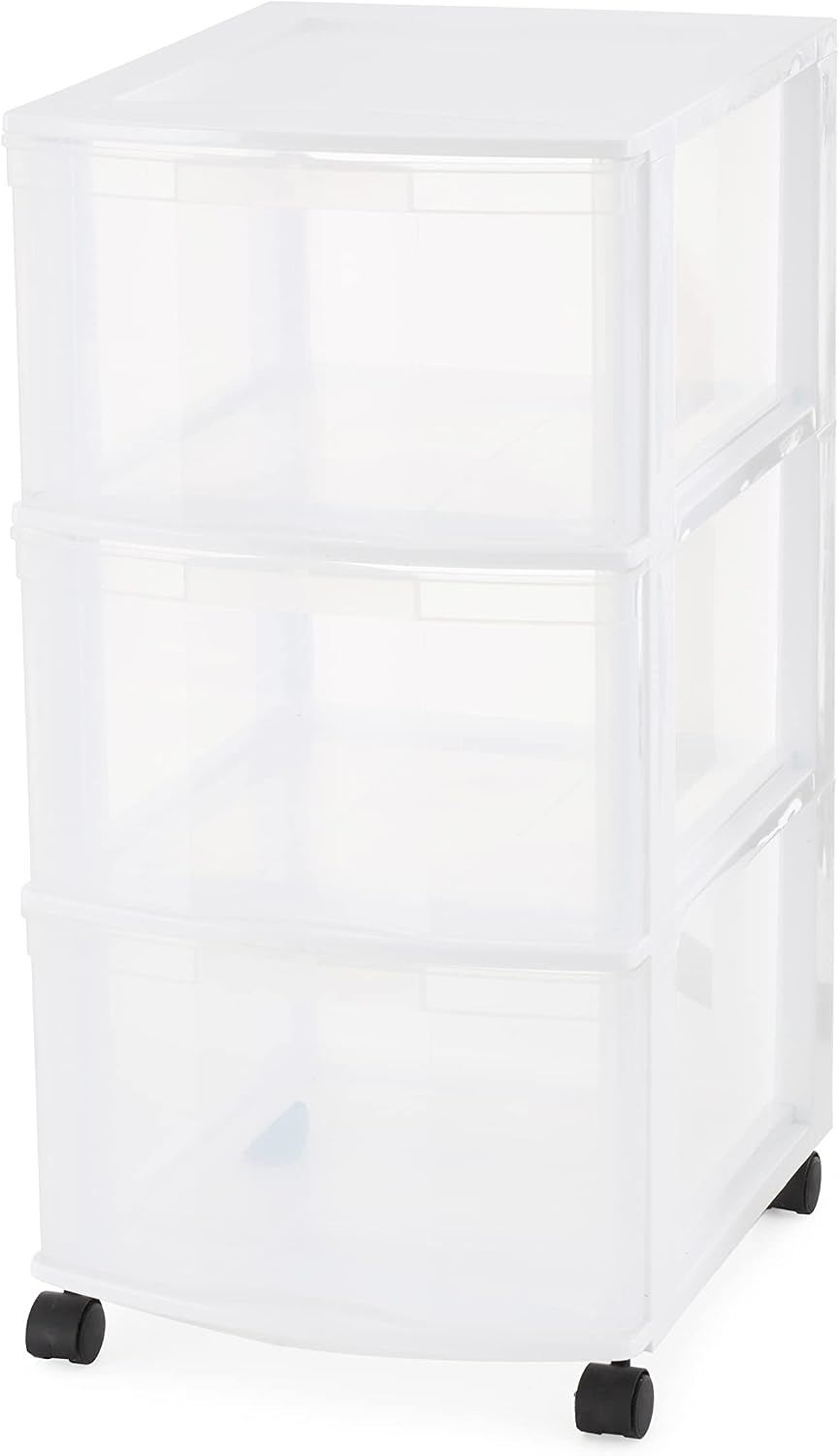 Gracious Living 3-Drawer Organizer Cart, Plastic Dresser with Wheels, 3 Tier ...