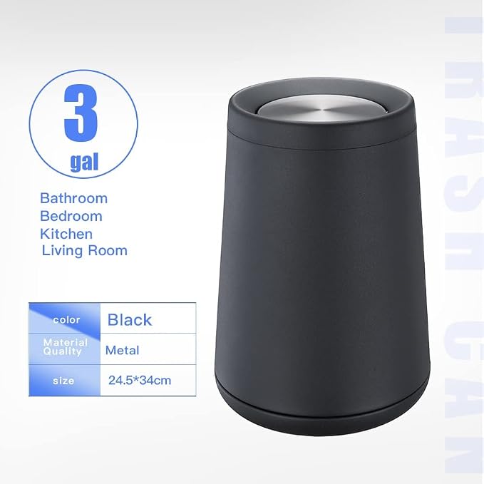 Household Swing Black Bathroom Trash Can，Brushed Stainless Steel，10 L/3 - Image 6