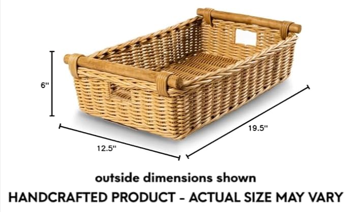 The Basket Lady Low Pole Handle Wicker Storage Basket, 19.5 in L x 12.5 in W x - Image 9