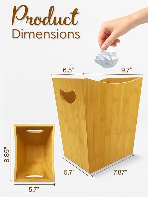 Wood Trash Can - Bedroom Trash Can Decorative - Bamboo Small Wastebaskets - Image 2