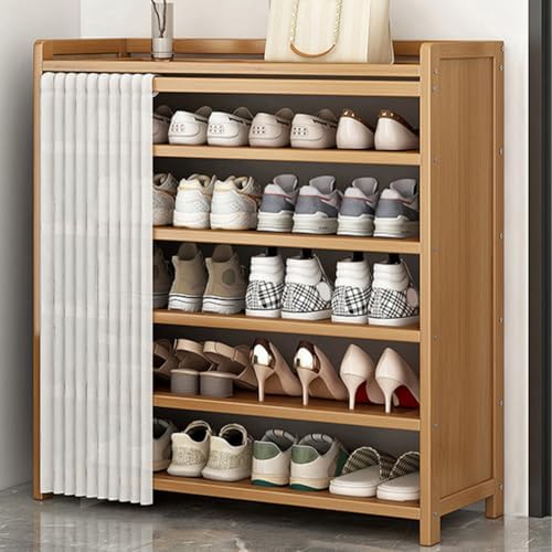 Shoe Rack with Cover, 6-Tier Bamboo Shoe Cabinet, Anti-Tipping Free-Standing ...