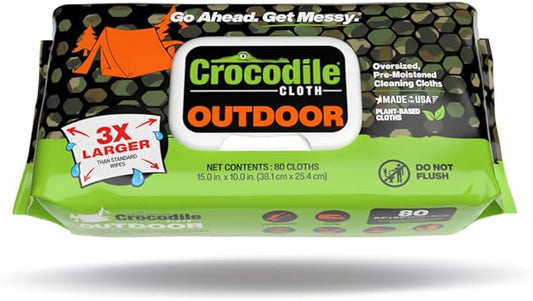 Crocodile Cloth Outdoor Cleaning Wipes – 80 Count Plant-Based Cloths, Skin Safe by CrocodileCloth
