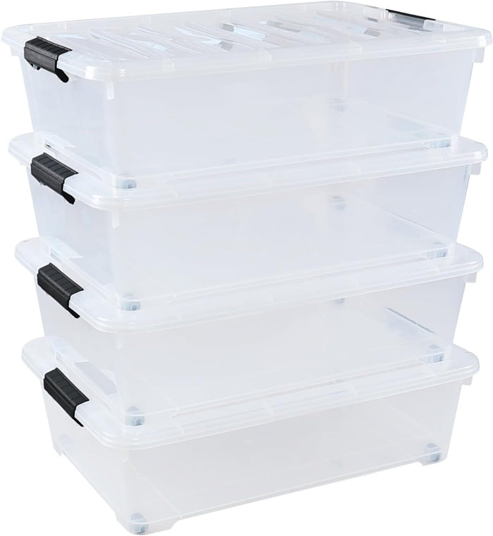 4-Pack 25 Qt Underbed Storage Containers with Wheels and Lids