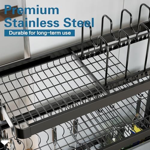 LIVOD Over The Sink Dish Drying Rack,3 Tier Adjustable Length Full Stainless ...