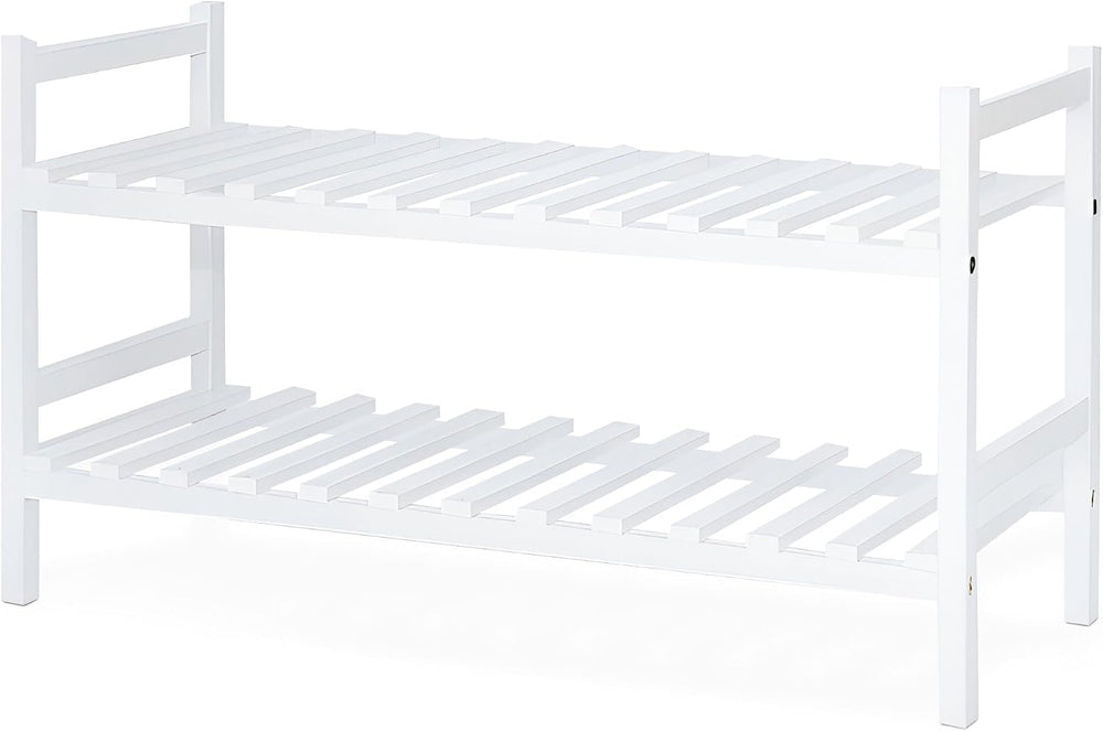 PJ Wood - Stackable White Wooden Shoe Rack - 2 Tier, 6 Pair