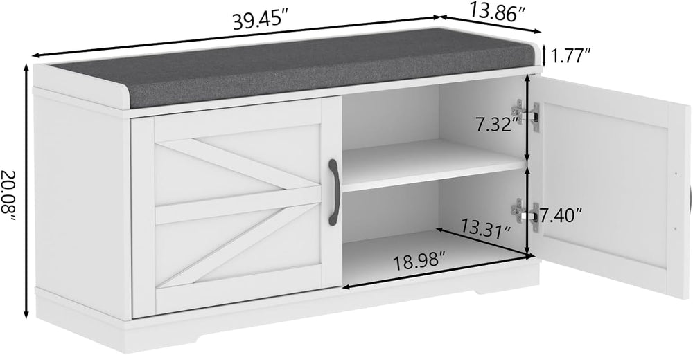 Loomie Shoe Storage Bench, 2-Tier Farmhouse Entryway Bench with Padded Seat C...