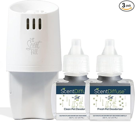 ScentDiffuse Pet Odor Deodorizing Air Freshener Starter Kit, 2 Refills + by ScentFill