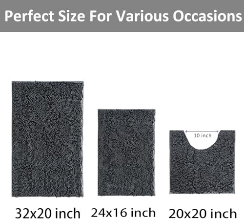 Bathroom Rugs Set Non Slip 3 Piece Bath Mat Washable Chenille Bath Rugs with PVC Backing Bath Carpet,Absorbent Bathroom Mats with Toilet Rug,Bath Mats for Bathroom,Bedroom, Kitchen,Tub,Home Decor