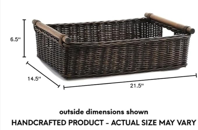 The Basket Lady Low Pole Handle Wicker Storage Basket, Extra Large, 21.5 in L x - Image 5