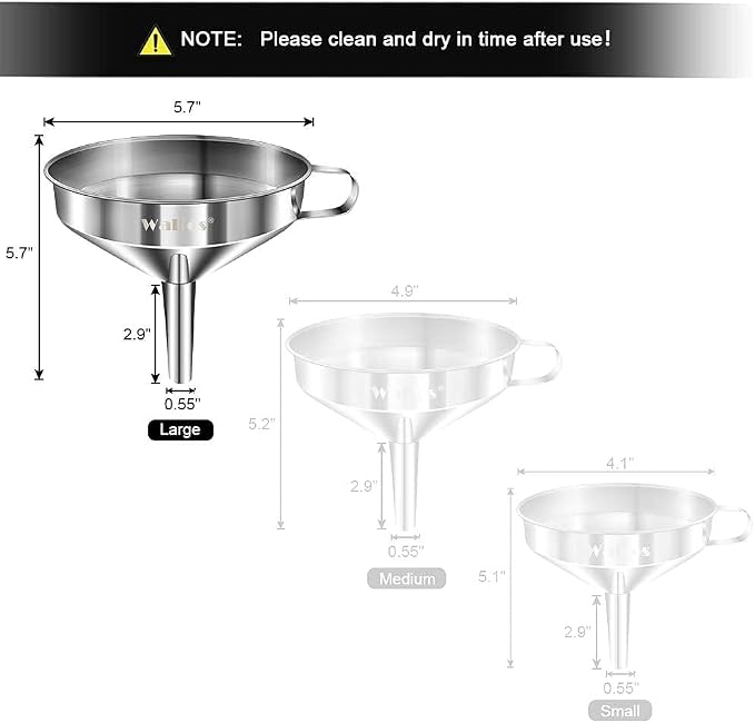 Large Stainless Steel Funnel, Walfos Kitchen Funnel - Image 6