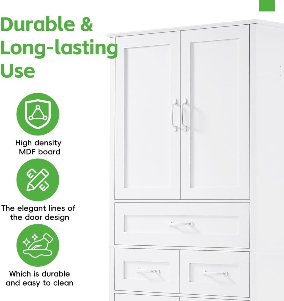Wood Tall Storage Cabinet with Storage, 4 Doors & 3 Drawers, Bathroom Sto...