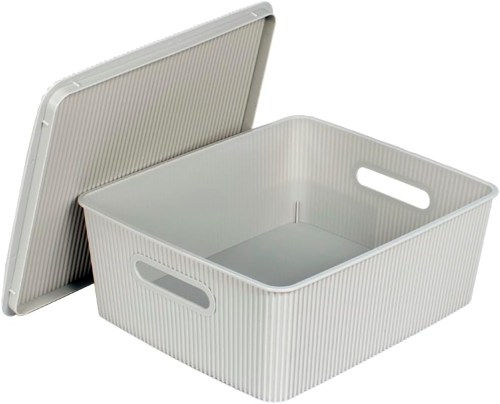 Glad Storage Baskets with Lids - Set of 4 Stackable Plastic Boxes with Handle...