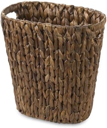 PINXIURY Bathroom Wicker Trash Can Handwoven Wicker Waste Basket with Built-in Handles Water Hyacinth Garbage Can for Bedroom Office Kitchen 100% Handmade 13" L x 7.5" W x 12.2" H, 3.2 Gallon Brown