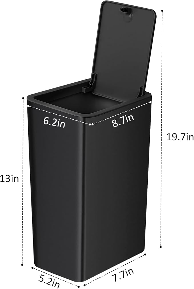 TIPGO Bathroom Trash Can with Lid, 10 Liter/ 2.6 Gallon Slim Garbage Can - Image 6