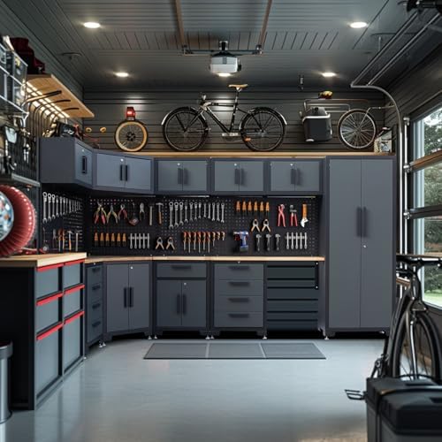 15-Piece Corner Garage Storage Cabinet System - Corner Workshop Set