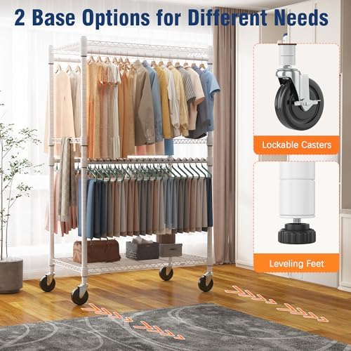 Homdox Heavy Duty Rolling Clothes Rack, Adjustable Clothing Rack for Hanging ...