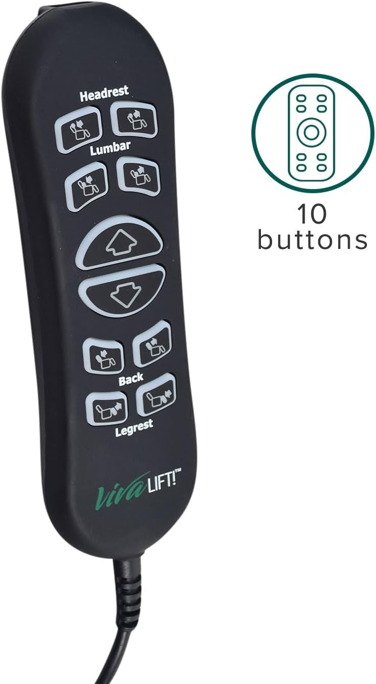 AlveyTech 10-Button 5-Pin Replacement Remote Hand Control for Pride VivaLift Lift Chair (Standard & Early Version Viva Lift 2) - (CTL1707190) for Standard & Early Version VivaLift 2 Models