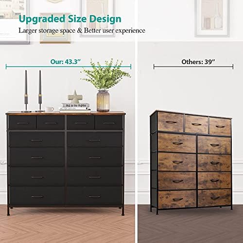VASICAR Large Dresser for Bedroom with 12 Drawers, Tall Fabric Dressers