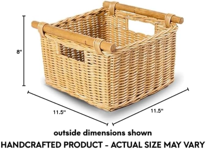 The Basket Lady Deep Pole Handle Wicker Storage Basket, 11.5 in L x 11.5 in W x - Image 7