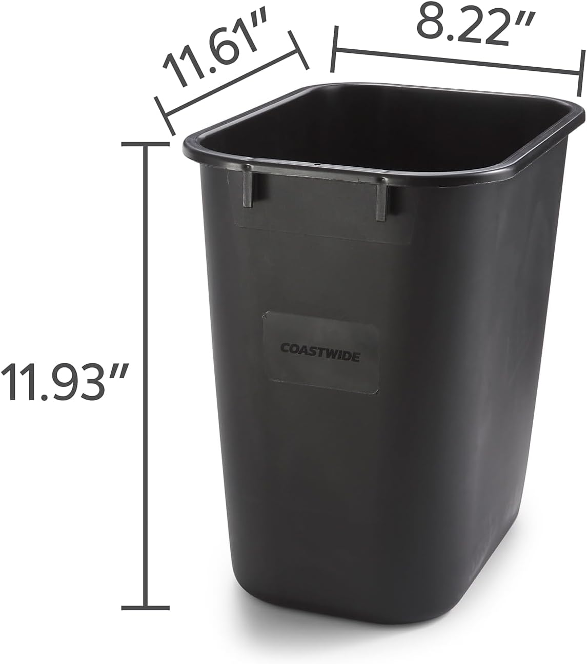 Coastwide Professional Indoor Trash Can Without Lid, Black, 3.5 Gal | Soft molded plastic waste bin for offices and breakrooms. 2-Pack.