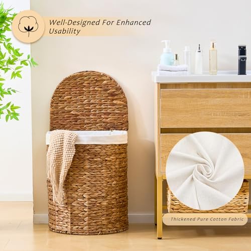 Half Moon Natural Water Hyacinth Laundry Hamper, 90L, Espresso