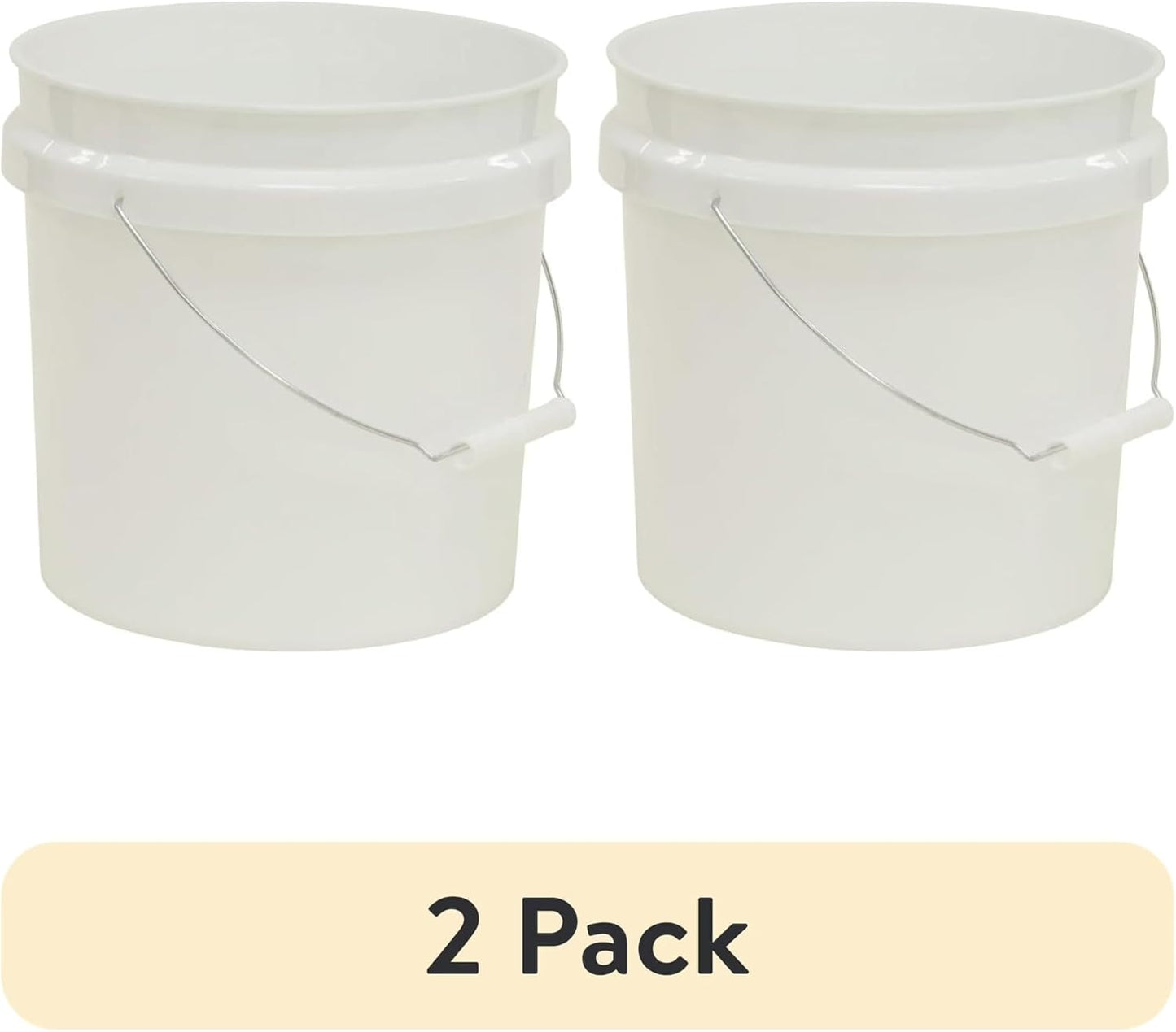 (2 Pack) 2 Gallon Plastic Utility Bucket with Comfort Handle – Heavy Duty Round Pail for Cleaning, Gardening, Household Storage – BPA-Free, White