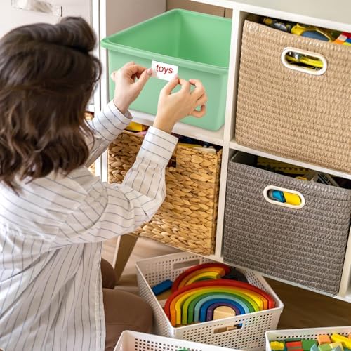 Zonon 12 Pcs Plastic Cubby Bins Office Storage Container Storage Bins Plastic Organization with 1 Pack Self Adhesive Label for Library Office Home Nursery(Pastel)