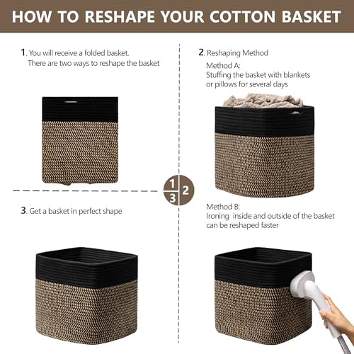 joybest 11inch Cube Storage Bins, Cotton Rope Woven Organizer Basket