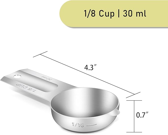 2PCS 1/8Cup Single Measuring Cup, Stainless Steel Measure Scoop, Metric and US - Image 2
