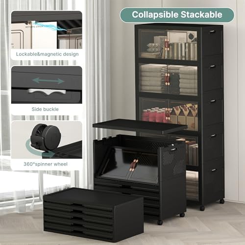 UAMFURI 560QT Lockable Plastic Storage Bins, 5 Pack Collapsible Cabinets