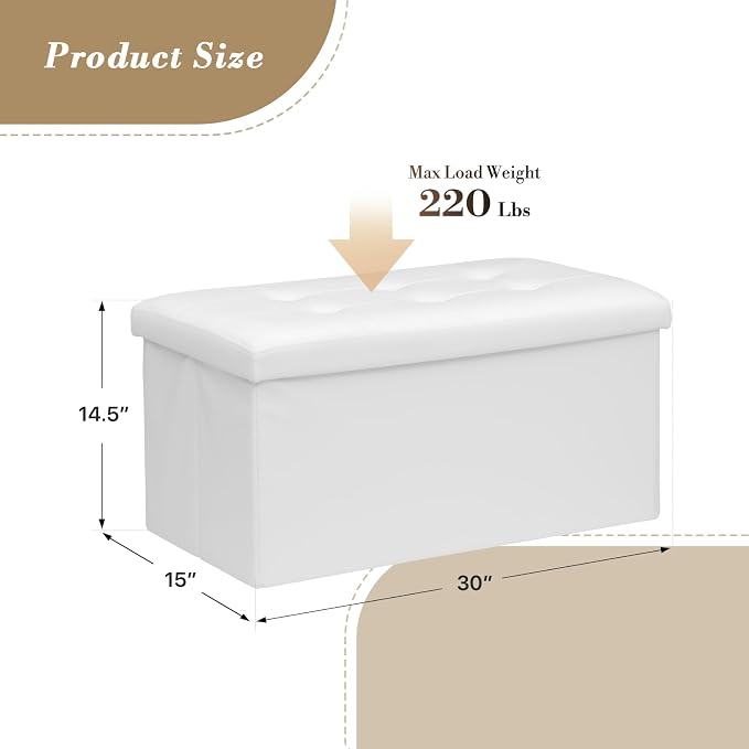 Athena Collection 30" Storage Ottoman Bench Folding Bench - Image 3