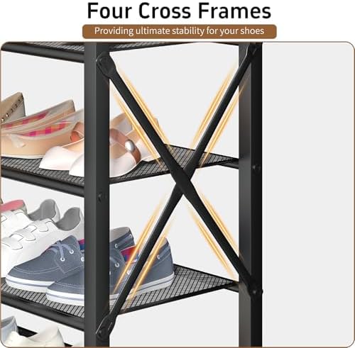 6 Tier Shoe Rack, Metal Shoe Stand with Wooden Top, Sturdy Shoe Shelf for Ent...