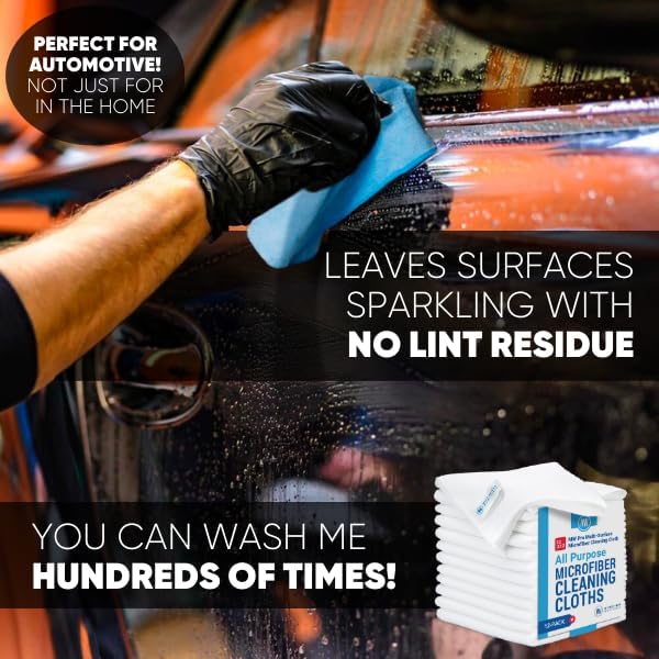 12" x 12" MW Pro Multi-Surface Microfiber Cleaning Cloths | White - Image 5
