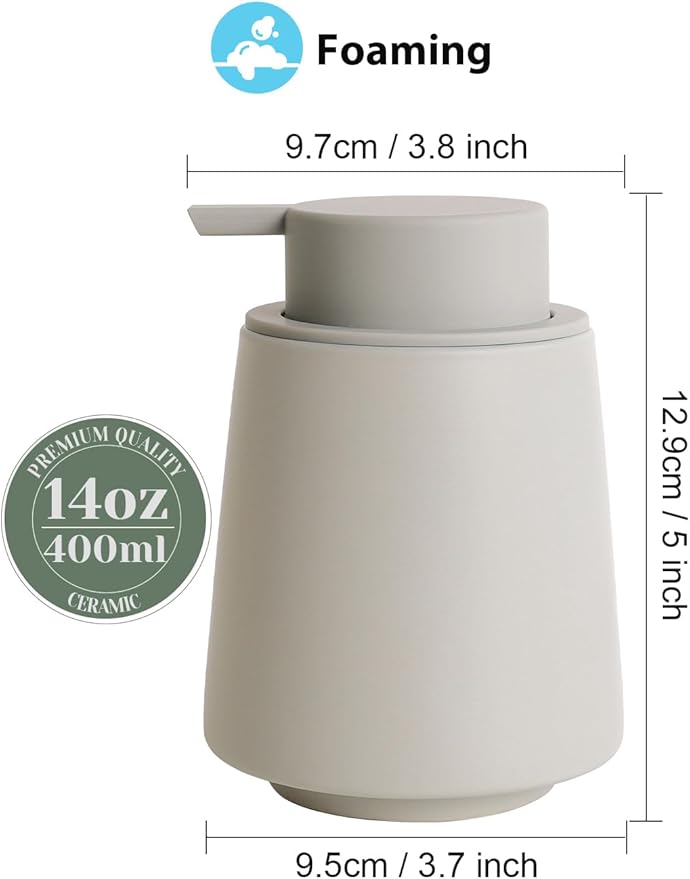 INGOFIN Ceramic Foaming Soap Dispenser -14 oz Foam Hand Soap Dispenser Bathroom - Image 2