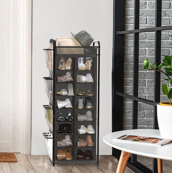 Simple Houseware 16 Cube Shoe Stand Tower Rack 8 Tier, Dark Gray