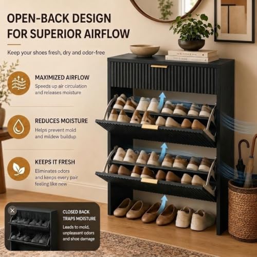 Narrow Wooden Shoe Cabinet for Entryway, Slim Entryway shoe storage cabinet