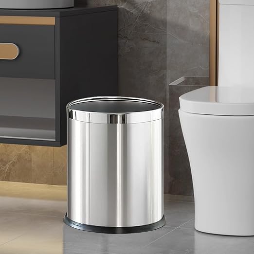 2.6Gallon/10L，Stainless Steel Bathroom Trash Can, Chrome Trash Can - Image 2
