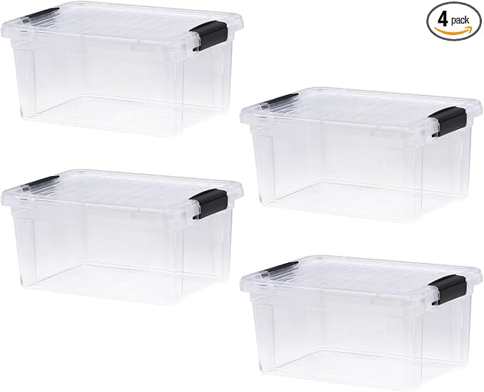Superio Storage Bins with Lids- 4 Pack, 6.6 Qt Clear Boxes by Superio