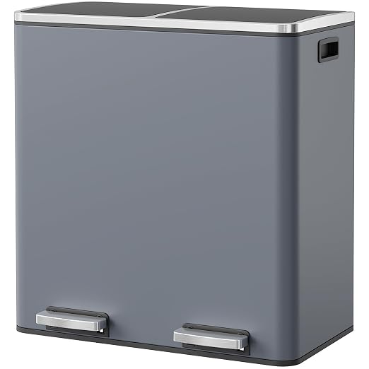 Arlopu 16 GallonStainless Steel Trash Can, 60L Dual Compartment, Metal Kitchen by Arlopu