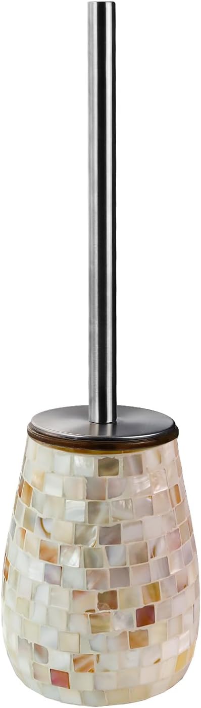 WDHODEC Natural Shell Toilet Brush and Holder Set Mosaic Glass, Stainless Steel - Image 7