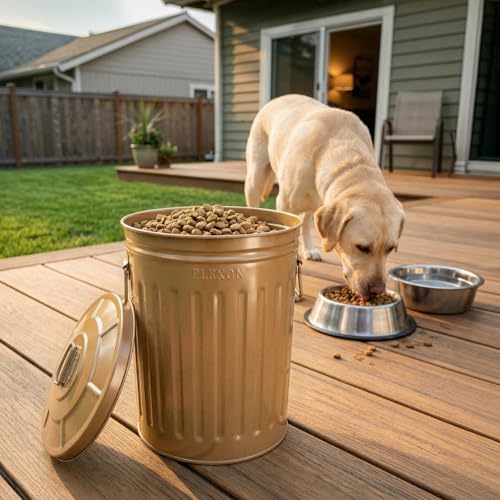 Plexon 2 Gallon Small Metal Trash Can with Lid Bathroom Garbage Can with Lid Bathroom Trash Can for Bedroom Office Kitchen Indoor Waste Basket, Round Powder Coated Brown