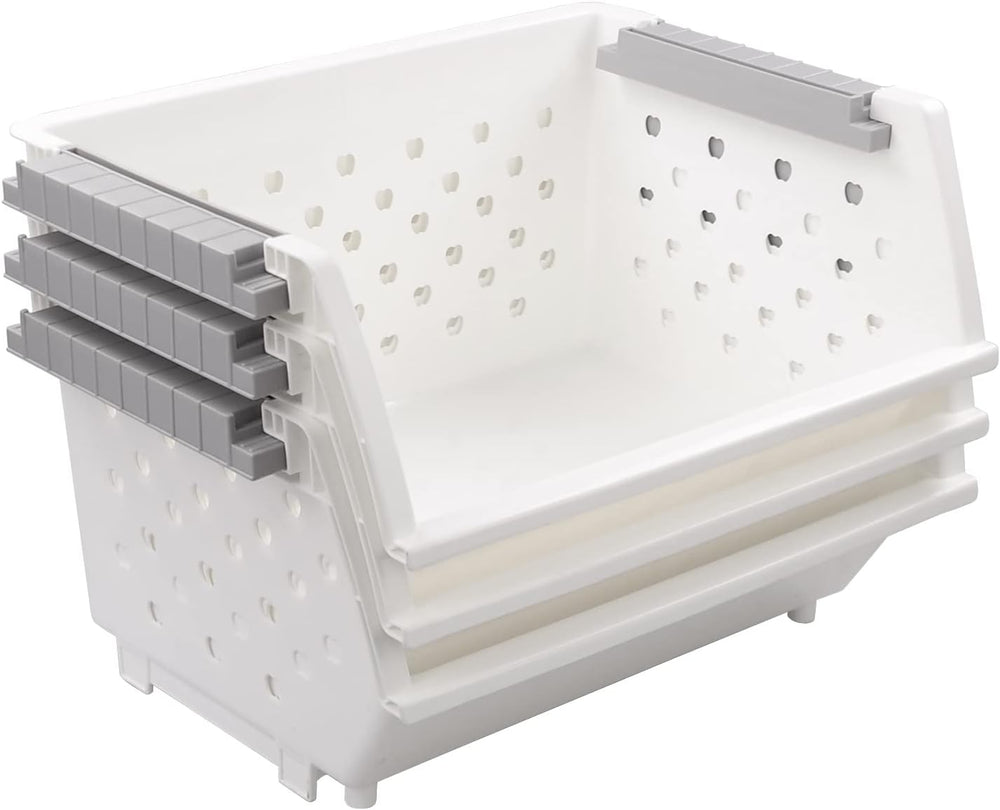 3 Pack Large Stackable Storage Bins Kitchen Plastic Stacking Basket