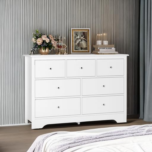 FOTOSOK White Dresser, Dresser for Bedroom, 7 Drawer Chest of Drawers