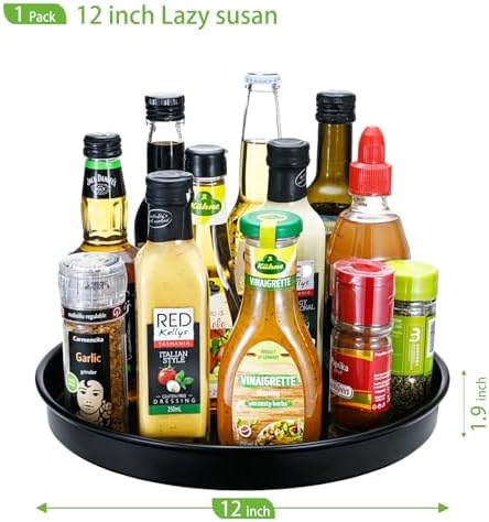 Amolliar Lazy Susan Organizer, 12" Metal Rotating Turntable Organizer Black | Lazy Susan for Cabinet Fridge, Pantry Organizer, Spice Rack Condiment Organizer for Kitchen, Countertop Bathroom Vanity Tray