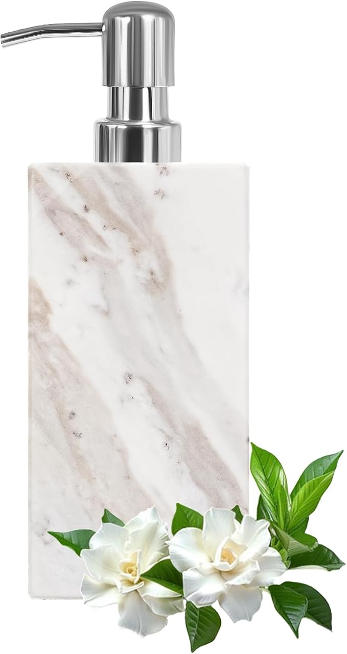 White Marble Soap Dispenser for Bathroom and Kitchen Countertop by Amaauto