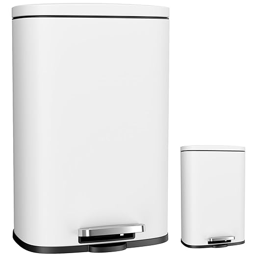 Arlopu 13.2+1.3 Gallon Step Trash Can, Stainless Steel Garbage Bin, Soft-Close by Arlopu